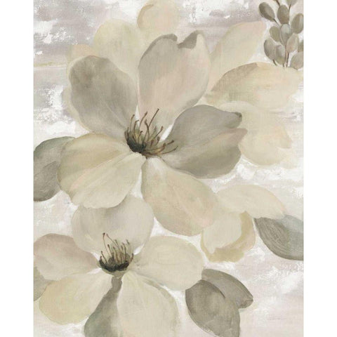 White on White Floral II Crop Neutral Black Modern Wood Framed Art Print with Double Matting by Vassileva, Silvia