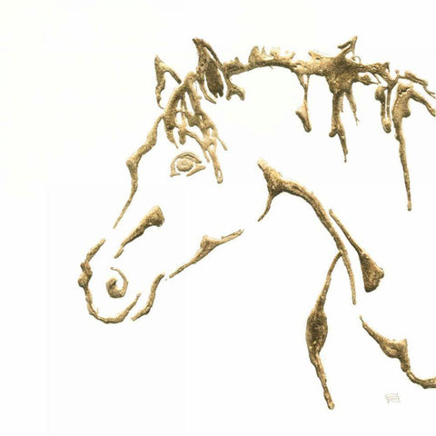 Gilded Cowpony on White Black Modern Wood Framed Art Print with Double Matting by Paschke, Chris