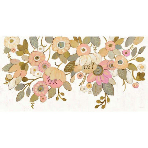 Decorative Pastel Flowers on White Gold Ornate Wood Framed Art Print with Double Matting by Vassileva, Silvia