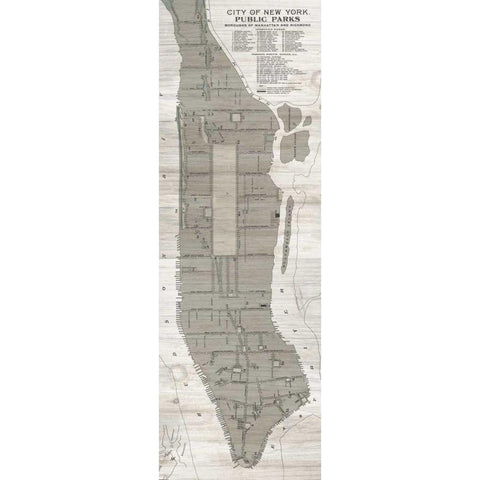 New York Parks Map Vertical Black Modern Wood Framed Art Print by Wild Apple Portfolio