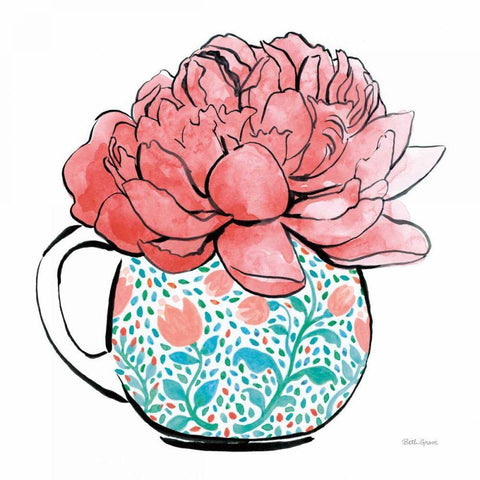 Floral Teacups I White Modern Wood Framed Art Print by Grove, Beth