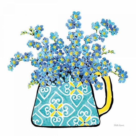 Floral Teacups IV Black Ornate Wood Framed Art Print with Double Matting by Grove, Beth