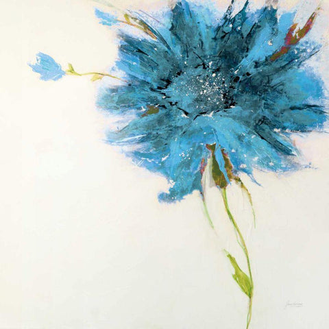Turquoise Daisy on White Black Modern Wood Framed Art Print with Double Matting by Griggs, Jan