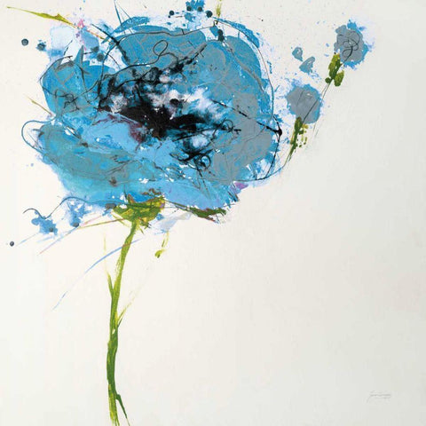 Turquoise Poppy Master on White Black Ornate Wood Framed Art Print with Double Matting by Griggs, Jan
