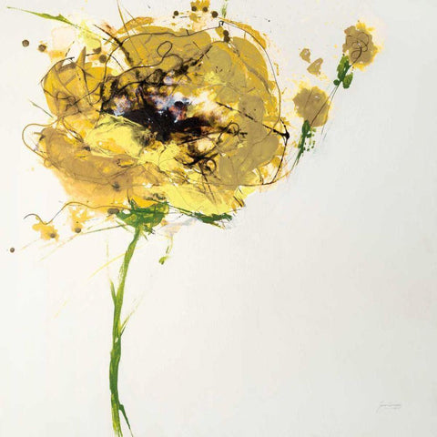 Yellow Poppy Master on White Gold Ornate Wood Framed Art Print with Double Matting by Griggs, Jan