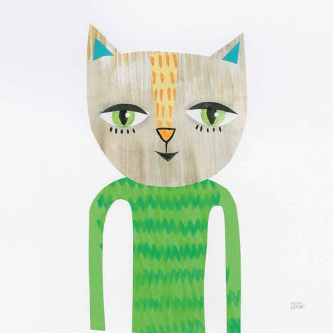 Cool Cats III White Modern Wood Framed Art Print with Double Matting by Averinos, Melissa