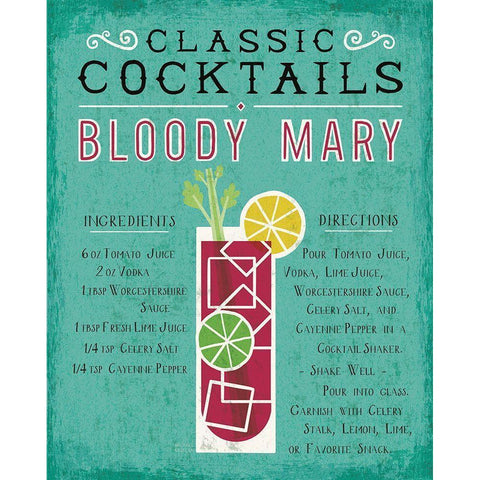 Classic Cocktail Bloody Mary Black Modern Wood Framed Art Print with Double Matting by Mullan, Michael