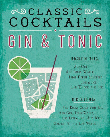 Classic Cocktail Gin and Tonic Black Ornate Wood Framed Art Print with Double Matting by Mullan, Michael