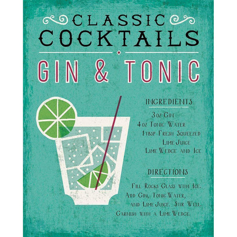 Classic Cocktail Gin and Tonic Black Modern Wood Framed Art Print with Double Matting by Mullan, Michael