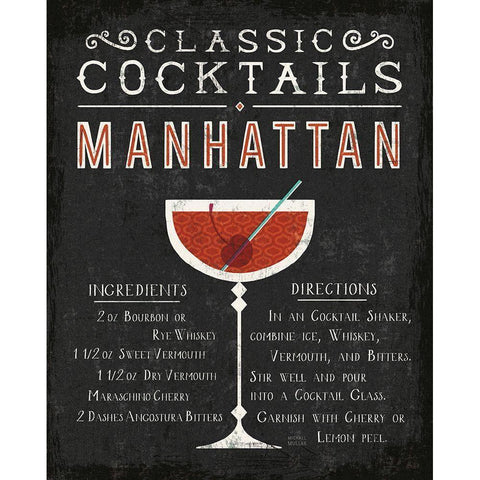 Classic Cocktail Manhattan Black Modern Wood Framed Art Print with Double Matting by Mullan, Michael