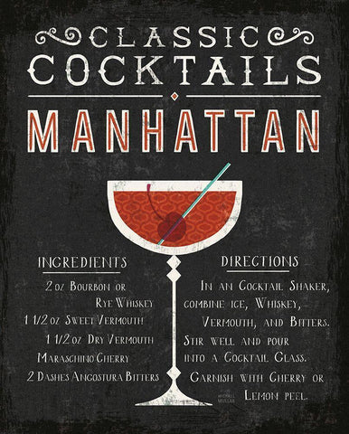 Classic Cocktail Manhattan White Modern Wood Framed Art Print with Double Matting by Mullan, Michael