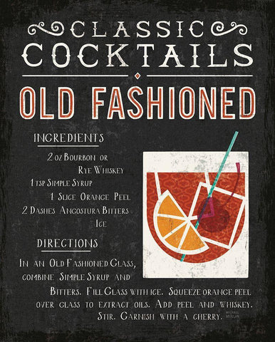 Classic Cocktail Old Fashioned Black Ornate Wood Framed Art Print with Double Matting by Mullan, Michael