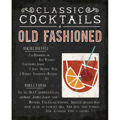 Classic Cocktail Old Fashioned Gold Ornate Wood Framed Art Print with Double Matting by Mullan, Michael