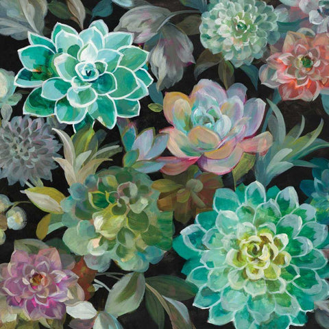 Floral Succulents v2 Crop White Modern Wood Framed Art Print with Double Matting by Nai, Danhui