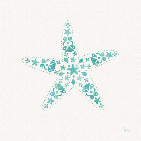 Sea Charms I Teal no Words White Modern Wood Framed Art Print with Double Matting by Charron, Veronique