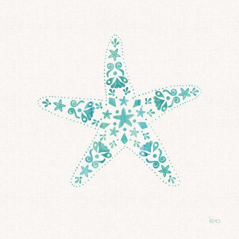 Sea Charms I Teal no Words Gold Ornate Wood Framed Art Print with Double Matting by Charron, Veronique