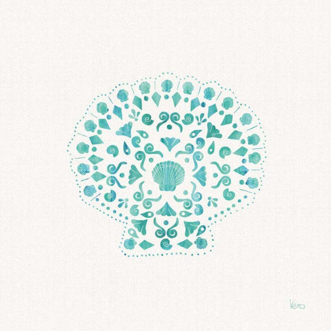 Sea Charms III Teal no Words Black Modern Wood Framed Art Print by Charron, Veronique