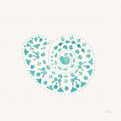 Sea Charms IV Teal no Words White Modern Wood Framed Art Print with Double Matting by Charron, Veronique