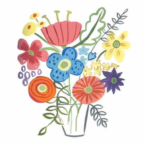 Floral Medley I Black Modern Wood Framed Art Print with Double Matting by Zaman, Farida