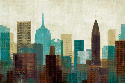 Summer in the City I Blue White Modern Wood Framed Art Print with Double Matting by Mullan, Michael