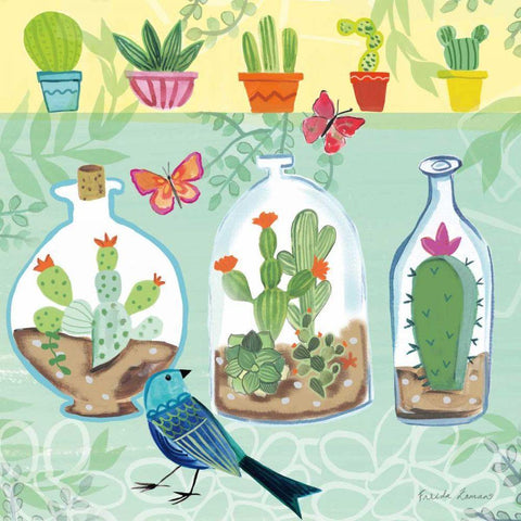 Cacti Garden I White Modern Wood Framed Art Print by Zaman, Farida