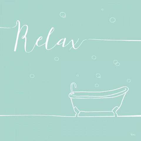 Underline Bath V Teal White Modern Wood Framed Art Print with Double Matting by Charron, Veronique