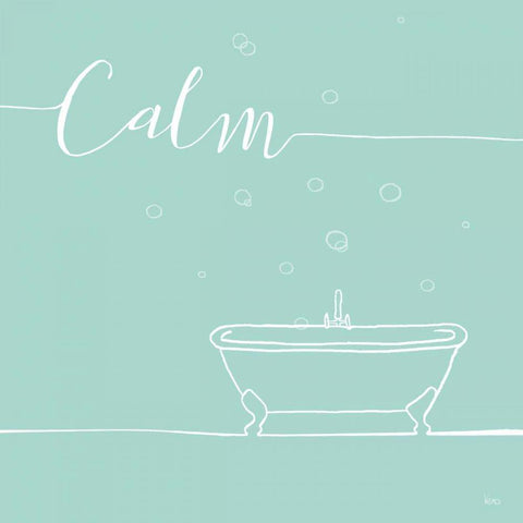 Underline Bath VI Teal White Modern Wood Framed Art Print with Double Matting by Charron, Veronique