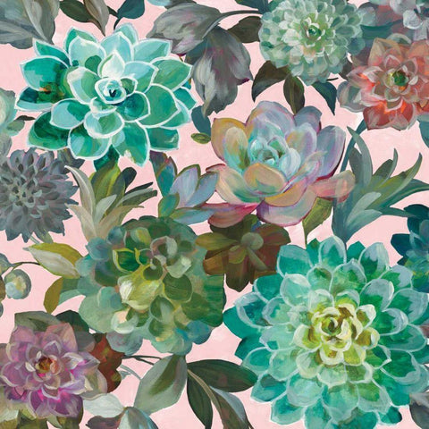 Floral Succulents v2 Crop on Pink White Modern Wood Framed Art Print by Nai, Danhui