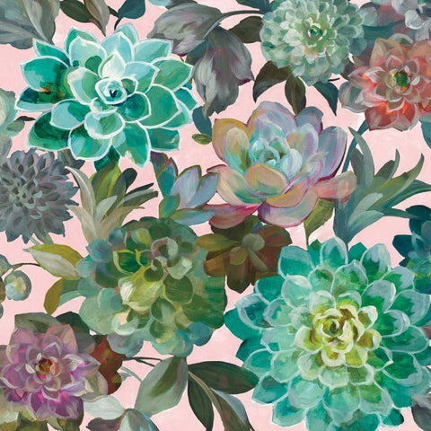 Floral Succulents v2 Crop on Pink Gold Ornate Wood Framed Art Print with Double Matting by Nai, Danhui