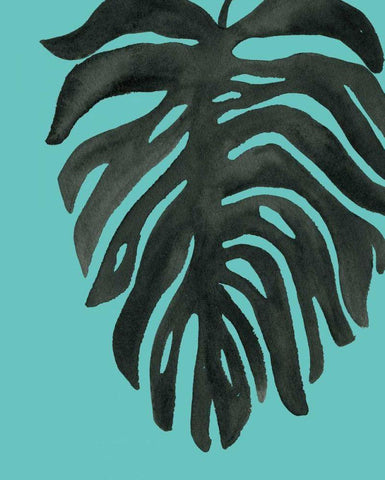 Tropical Palm II BW Turquoise White Modern Wood Framed Art Print with Double Matting by Wild Apple Portfolio