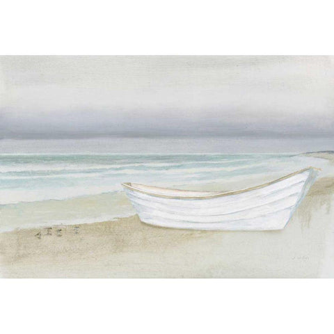 Serene Seaside with Boat Gold Ornate Wood Framed Art Print with Double Matting by Wiens, James