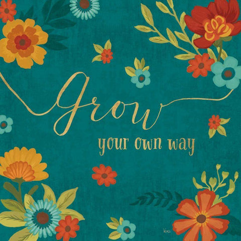 Flourish II Teal Gold Ornate Wood Framed Art Print with Double Matting by Charron, Veronique