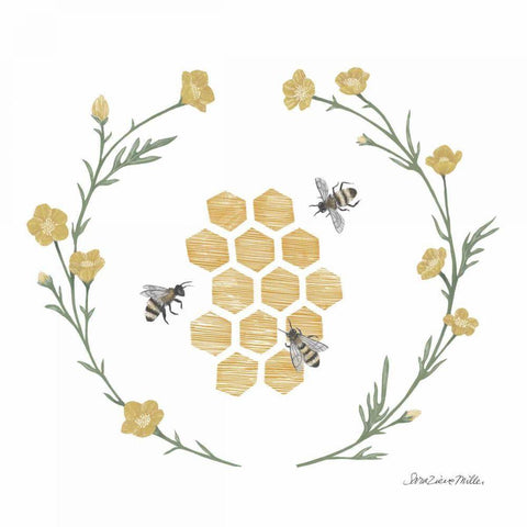 Happy to Bee Home III White Modern Wood Framed Art Print with Double Matting by Miller, Sara Zieve