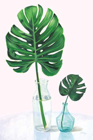 Statement Palms II White Modern Wood Framed Art Print with Double Matting by Wellington Studio