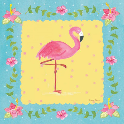 Flamingo Dance I Sq Border White Modern Wood Framed Art Print by Zaman, Farida