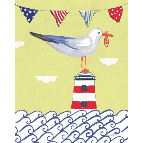 Coastal Bird I Flags White Modern Wood Framed Art Print by Zaman, Farida