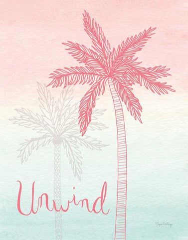 Sunset Palms III White Modern Wood Framed Art Print with Double Matting by DeNeige, Elyse