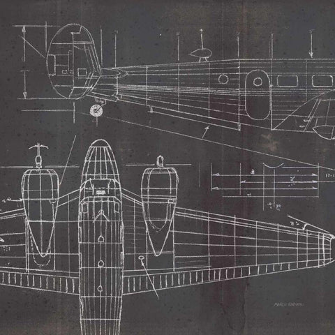 Plane Blueprint II No Words Post Black Ornate Wood Framed Art Print with Double Matting by Fabiano, Marco