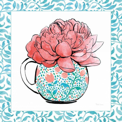 Floral Teacup I Vine Border Gold Ornate Wood Framed Art Print with Double Matting by Grove, Beth