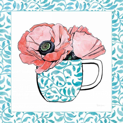 Floral Teacup II Vine Border Gold Ornate Wood Framed Art Print with Double Matting by Grove, Beth