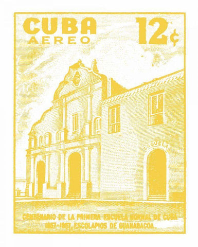Cuba Stamp VI Bright White Modern Wood Framed Art Print with Double Matting by Wild Apple Portfolio