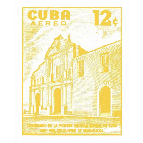 Cuba Stamp VI Bright Black Modern Wood Framed Art Print with Double Matting by Wild Apple Portfolio