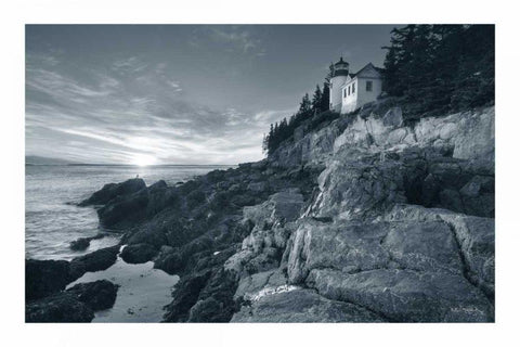 Bass Harbor Head Sunset White Modern Wood Framed Art Print with Double Matting by Audit, Lisa