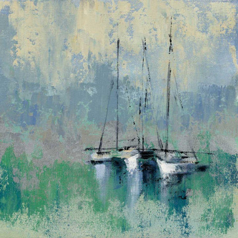 Boats in the Harbor II Black Modern Wood Framed Art Print by Vassileva, Silvia