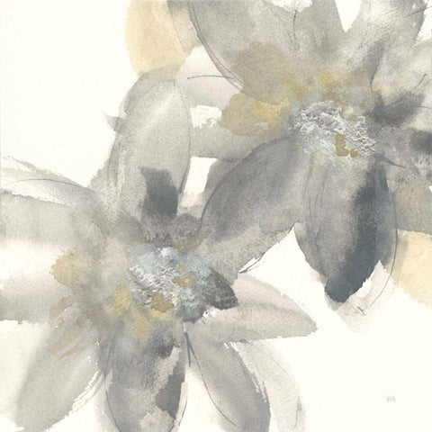 Gray and Silver Flowers II Gold Ornate Wood Framed Art Print with Double Matting by Paschke, Chris