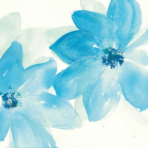 Aqua Mint Clematis II White Modern Wood Framed Art Print with Double Matting by Paschke, Chris