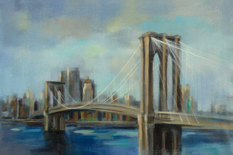 Brooklyn Bridge White Modern Wood Framed Art Print with Double Matting by Vassileva, Silvia