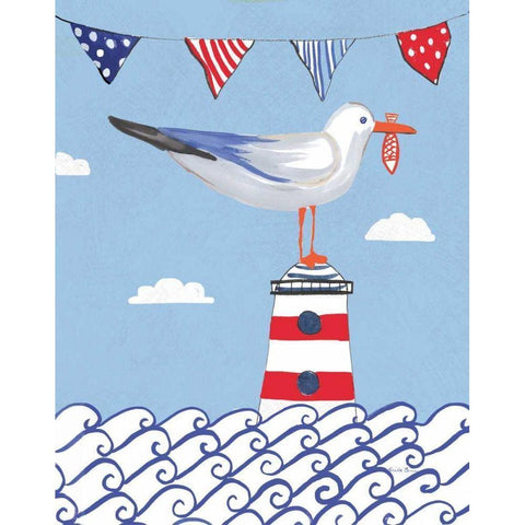 Coastal Bird I Flags on Blue Black Modern Wood Framed Art Print with Double Matting by Zaman, Farida