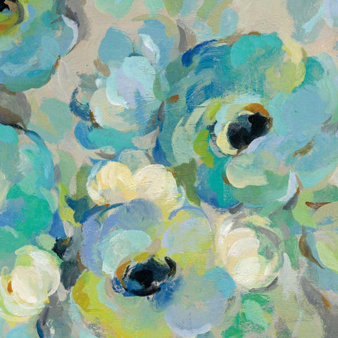 Fresh Teal Flowers III Gold Ornate Wood Framed Art Print with Double Matting by Vassileva, Silvia