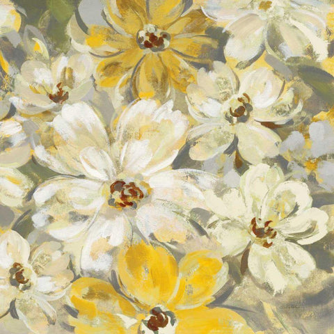 Scattered Spring Petals Yellow Gray Crop White Modern Wood Framed Art Print by Vassileva, Silvia